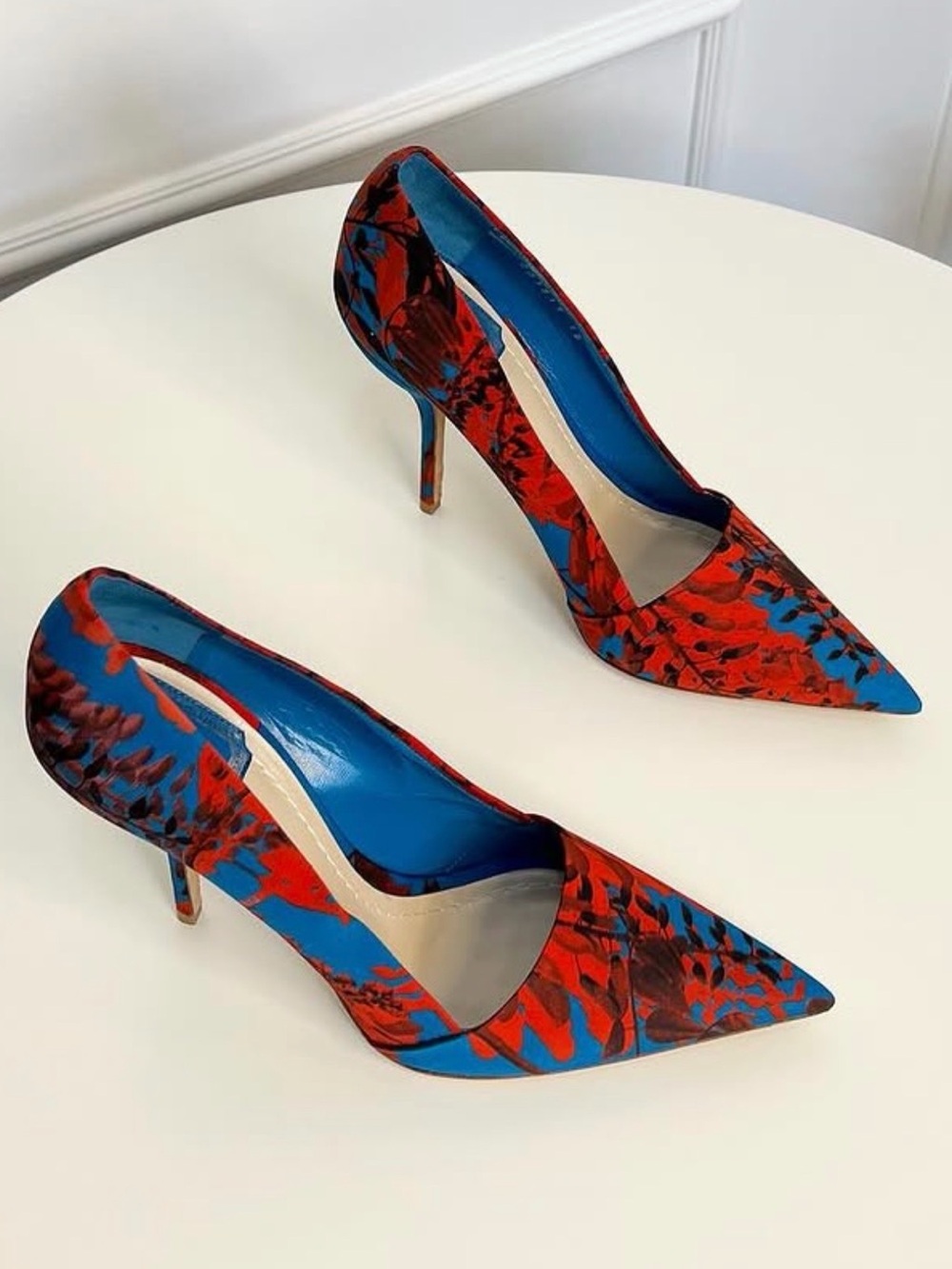 Dior Red and Blue Floral Pointed Toe Stiletto Pumps